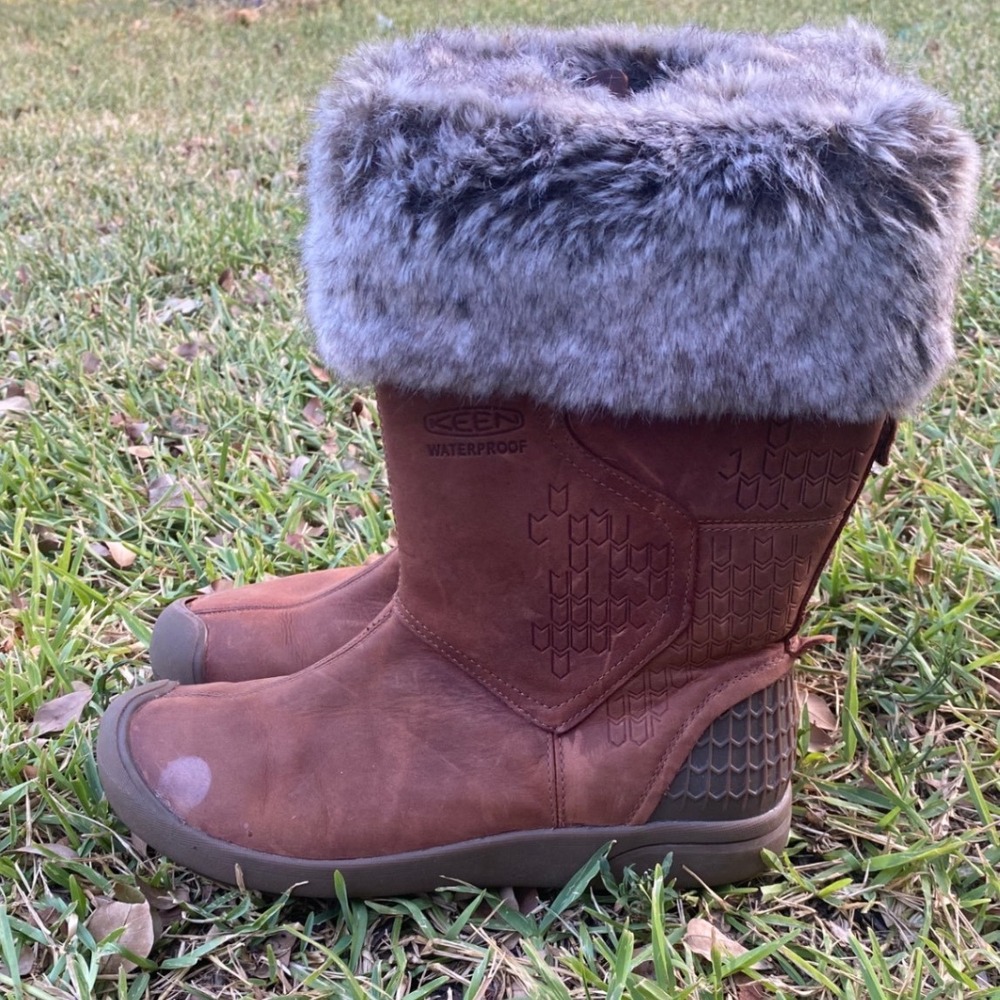 Keen Elsa Waterproof Winter Boots Brown Leather Faux Fur Insulated Size 10